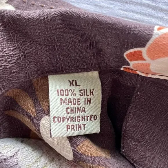 Tommy Bahama Mens Brown Floral Silk‎ Short Sleeve Hawaiian Button-Down Shirt XL - Picture 4 of 10